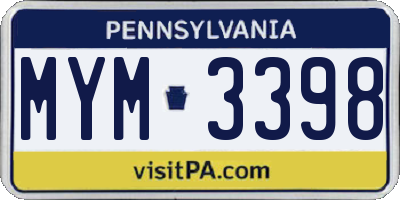 PA license plate MYM3398