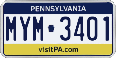 PA license plate MYM3401