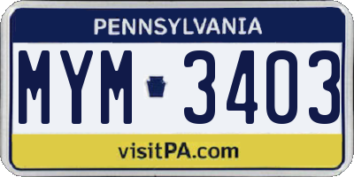 PA license plate MYM3403