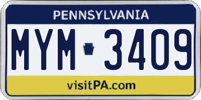 PA license plate MYM3409