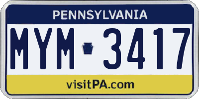 PA license plate MYM3417