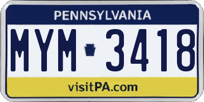 PA license plate MYM3418