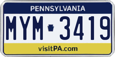 PA license plate MYM3419
