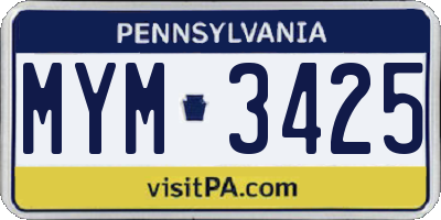 PA license plate MYM3425