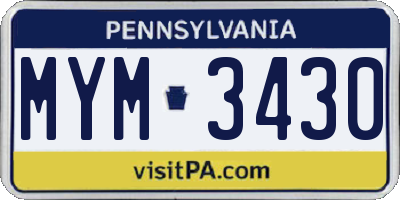 PA license plate MYM3430