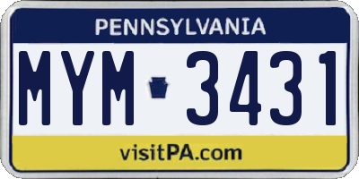 PA license plate MYM3431