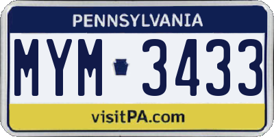 PA license plate MYM3433