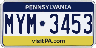 PA license plate MYM3453