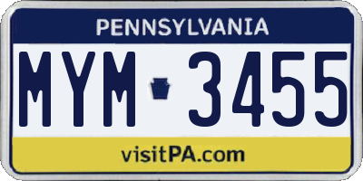 PA license plate MYM3455