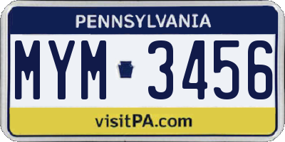 PA license plate MYM3456