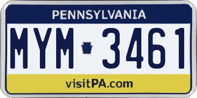 PA license plate MYM3461