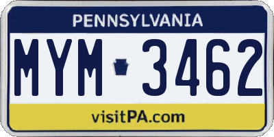 PA license plate MYM3462