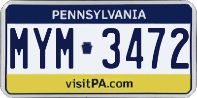 PA license plate MYM3472