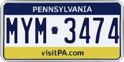 PA license plate MYM3474