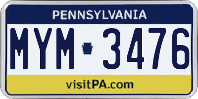 PA license plate MYM3476