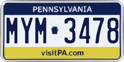 PA license plate MYM3478