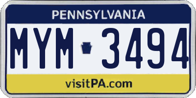 PA license plate MYM3494