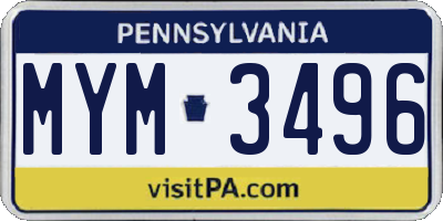 PA license plate MYM3496