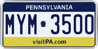 PA license plate MYM3500