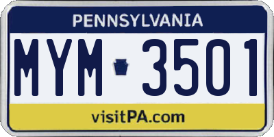 PA license plate MYM3501