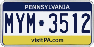 PA license plate MYM3512