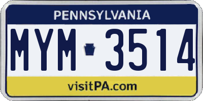 PA license plate MYM3514