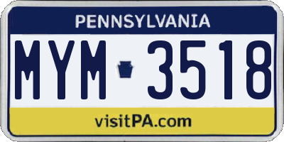 PA license plate MYM3518