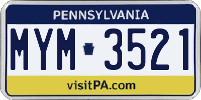 PA license plate MYM3521