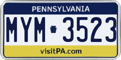 PA license plate MYM3523