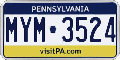 PA license plate MYM3524