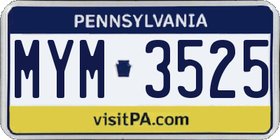 PA license plate MYM3525