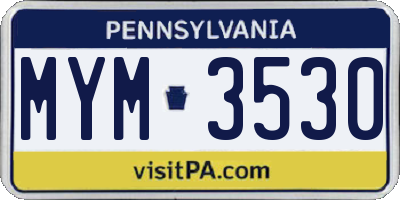 PA license plate MYM3530