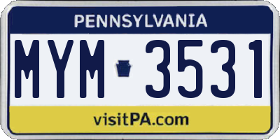 PA license plate MYM3531