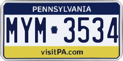 PA license plate MYM3534