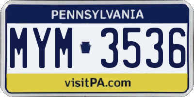 PA license plate MYM3536