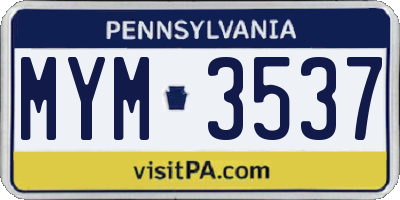 PA license plate MYM3537