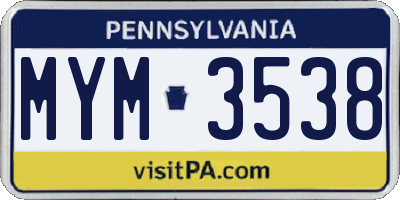 PA license plate MYM3538
