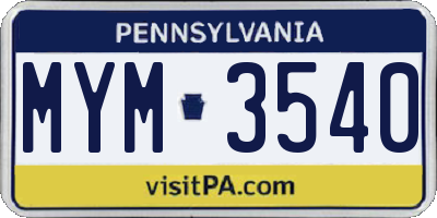 PA license plate MYM3540