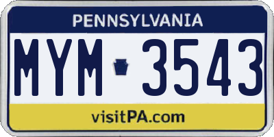 PA license plate MYM3543