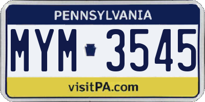 PA license plate MYM3545