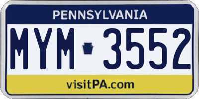 PA license plate MYM3552