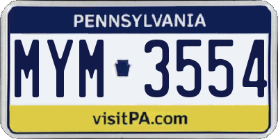 PA license plate MYM3554