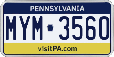 PA license plate MYM3560