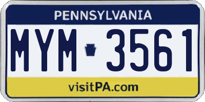 PA license plate MYM3561