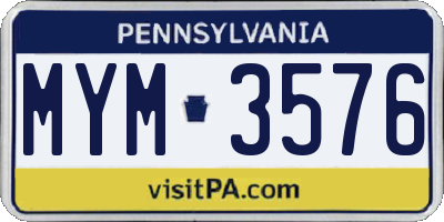 PA license plate MYM3576