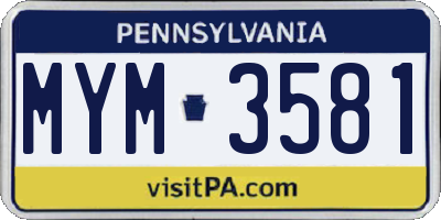 PA license plate MYM3581