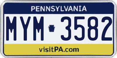 PA license plate MYM3582