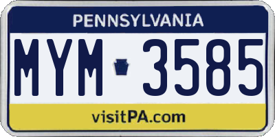 PA license plate MYM3585