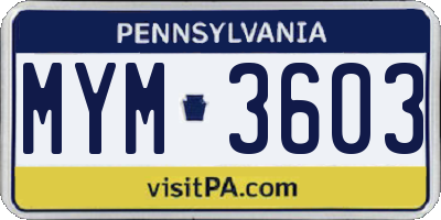 PA license plate MYM3603