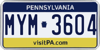 PA license plate MYM3604
